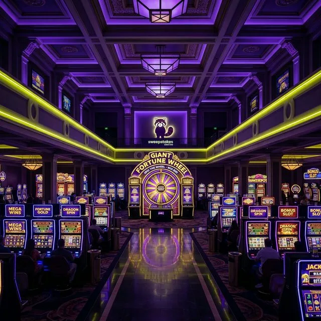 Tao Fortune Casino Canada neon slot floor with red-panda mascot