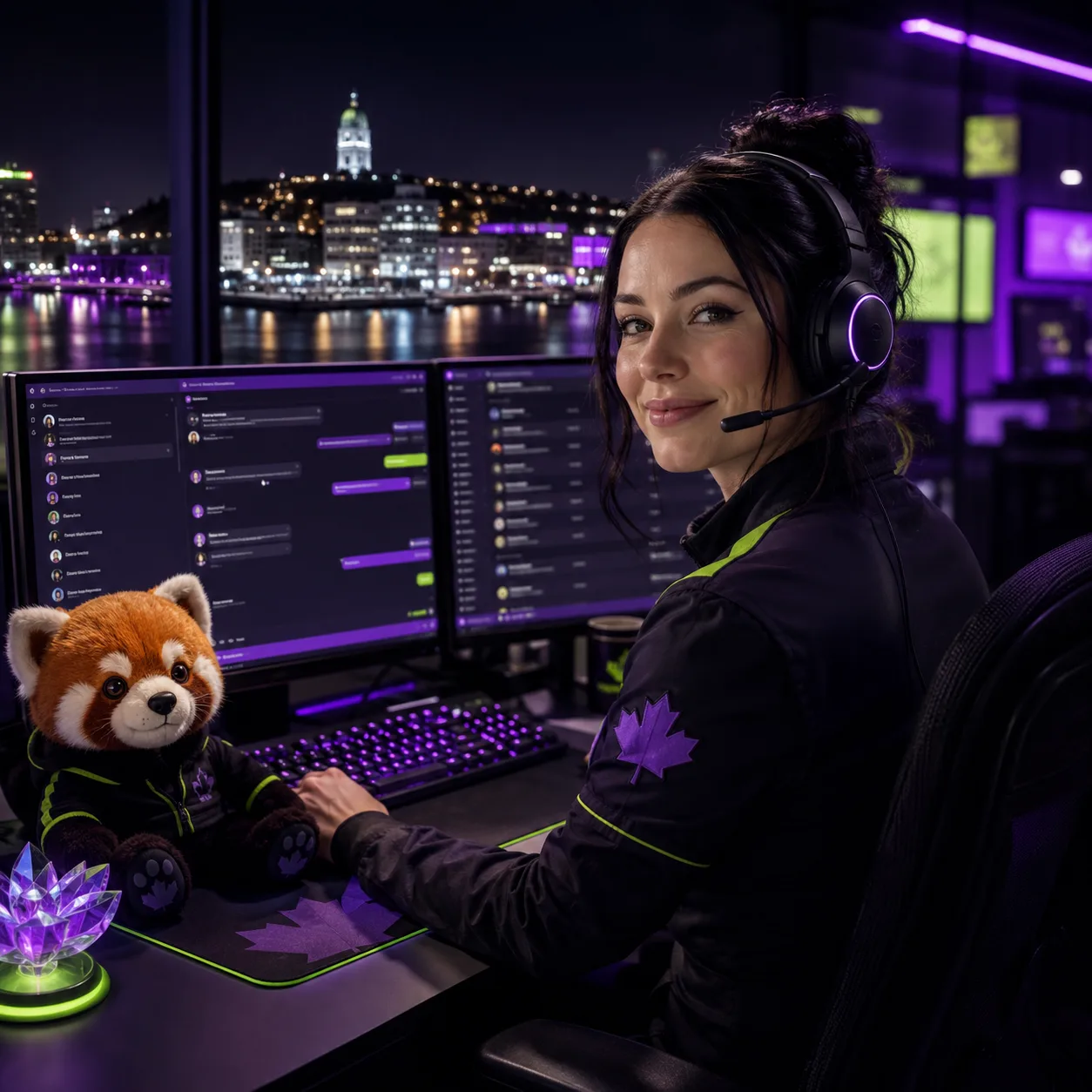 Tao Fortune customer support agent with headset next to red-panda mascot